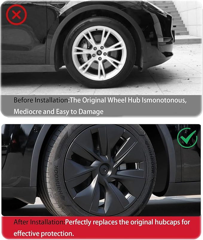 KAVANIC 4Pcs Wheel Covers fits for Tesla Model Y 19Inch 2020-2024 Matte Black Rim Protector Support Logo Range Improvement OEM Style for Model Y Hubcaps for 19" Gemini Wheels (RWD/AWD)