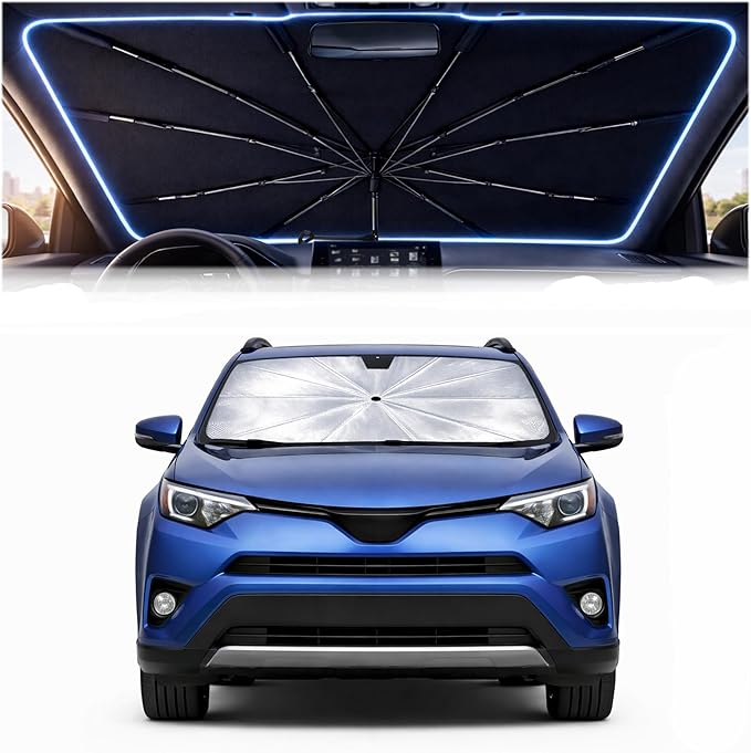 2026 Upgraded Car Windshield Sun Shade Umbrella - Custom-Fit for Toyota RAV4 2013-2018 Umbrella Sunshade,Easy Install,UV Protection & Heat Reflective,Keep Interior Cooler with Storage Bag