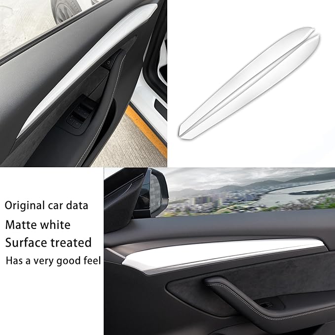 Fit Dashboard Wrap Compatible with Tesla Model Y (2019-2023) Model 3 (2021-2023) ABS Front Door Trim Wrap Kit Cover Cap Interior Decoration Dash Protective Film Tesla Accessories(Matte White)
