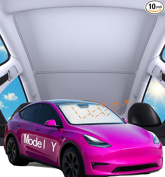 10PCS Sunshade Roof & Full Windshield Side Window for 2020-2024 Tesla Model Y, Heat Insulation Foldable Sun Shade Cover Camping Privacy Accessories with Storage Bag