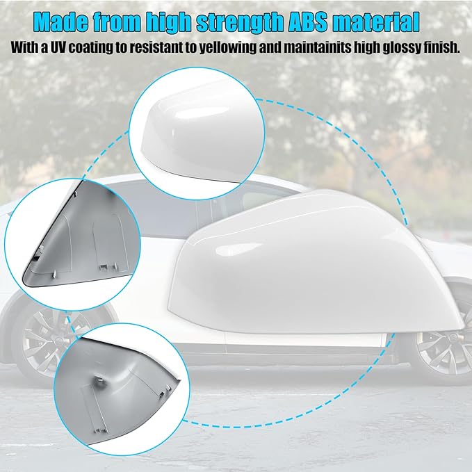 Jaronx Compatible with Tesla Model X Mirror Cover Replacement 2016-2025, Right Passenger Side Clip-on Rear View Mirror Cover Cap for Tesla Model X Accessories 1054431-11-D (White)