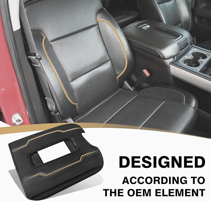Muslogy Center Console Armrest Cover Fit for Chevy Silverado & GMC Sierra 1500 2500 3500 2014-2018 Accessories, Comfort Armrest Pad Console Lid Cushion Vegan Leather Regular Thick(Bucket Seat ONLY)