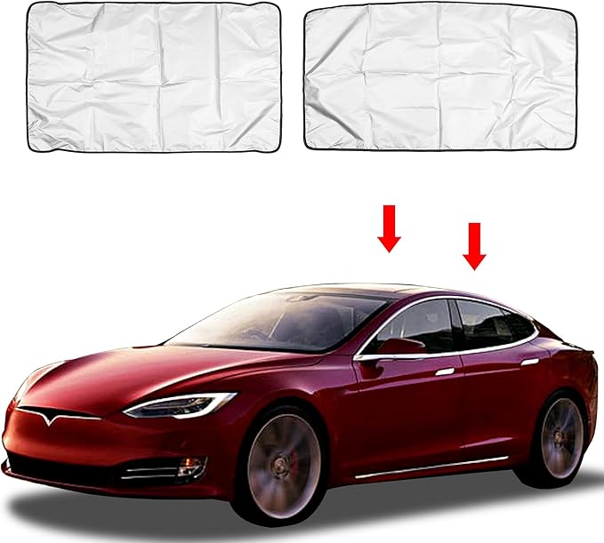 X AUTOHAUX Glass Roof Sunroof Shade Cover Window Sun Shade Coated Cloth Set for Tesla Model S Top Roof