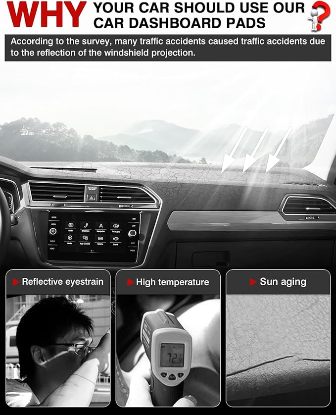 Autorder Dashboard Cover Mat fit for 2017-2024 Volkswagen VW Tiguan Accessories Dash Cover Flannel Dash Mat Sunshade Glare UV Rays Protector