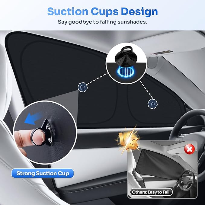 Upgraded Window Shades for 2020-2024 Tesla Model Y Accessories with Suction Cups Windshield Sun Shade Side Rear Window Covers Sunshade Sun Shield Privacy Protection for Camping Black 8PCS