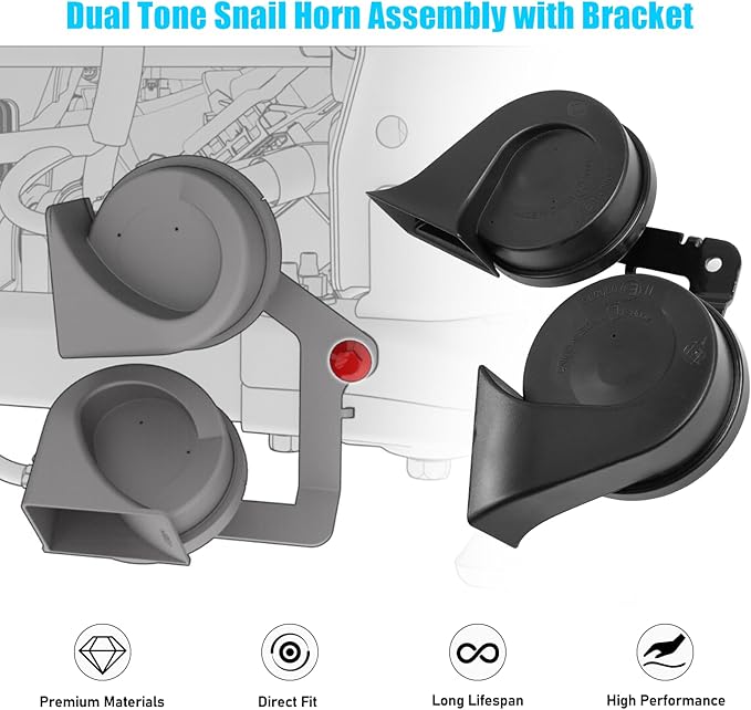 Jaronx Compatible with Tesla Model 3 Horn Assembly with Bracket 2017-2022, Dual Tone Snail for Tesla Model 3 Accessories, High Low Tone Horn Replacement 1486943-00-A 1109660-00-B