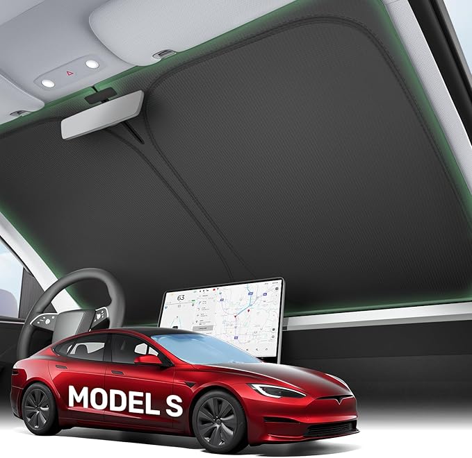 2025 Upgraded Zanch Car Front Windshield Sun Shade- Ultimate UV Protection & Heat Reduction|OEM Design|Innovative No Light Leakage Technology|4-Layer Protection|Fit for Tesla Model S (2016-2025)