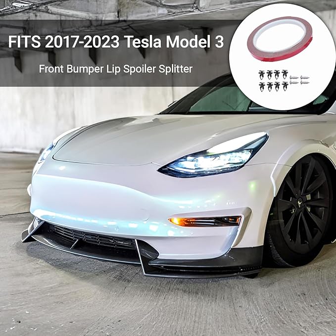 Front Bumper Lip Splitter Spoiler for 2017-2023 Tesla Model 3 Front Lip Air Dam Chin Spoiler Body Kit for Model 3 Accessories (Carbon Fiber Style)