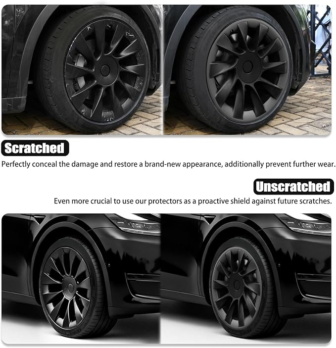 Wheel Rim Protect for Tesla Model Y 20" (2020-2024), Easy-Install Hubcaps Wheel Cover, Scratch-Resistant Car Tire Trim Rings, Stylish Design for Induction Wheels, Matte Black 4Pcs Model Y Accessories