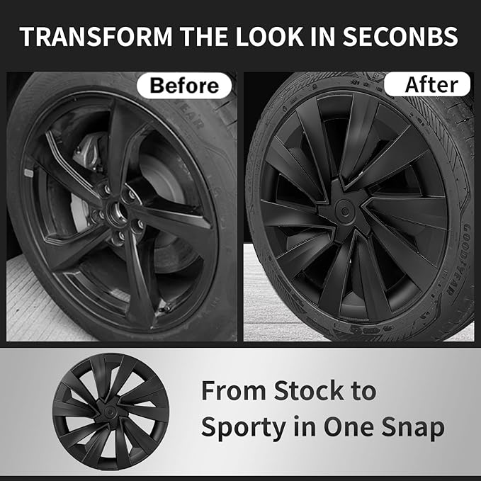 4Pcs Wheel Covers for Tesla Model Y Juniper 2026, 19 Inch Wheel Covers with Center Caps, Spiral Style Aero Wheel Protector Model Y Juniper Accessories (Matte Black)