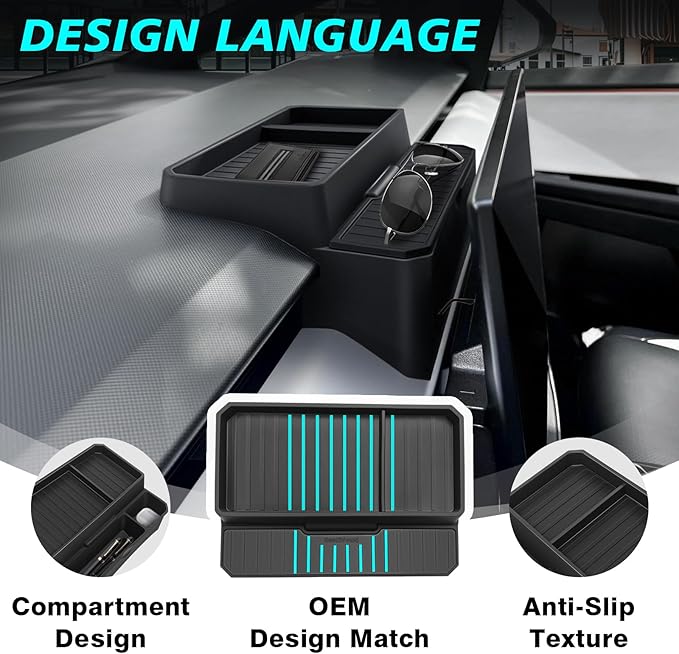 BestEvMod Sunglasses Holder Screen Dash Organizer Compatible with Tesla Cybertruck Accessories 2026 2025 2024 Pickup Dashboard Organizer Back Storage Box Tray Custom Fit Silicone