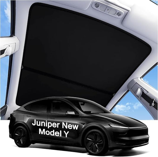 2025 Upgraded Tesla Model Y Juniper Sunshade Roof, UPF200+ Roof Sunshade with Storage Bag, No-Sag&No-Gaps Heat Insulation Foldable Roof Shade, Tesla Accessories for Juniper 2025-2026, Black