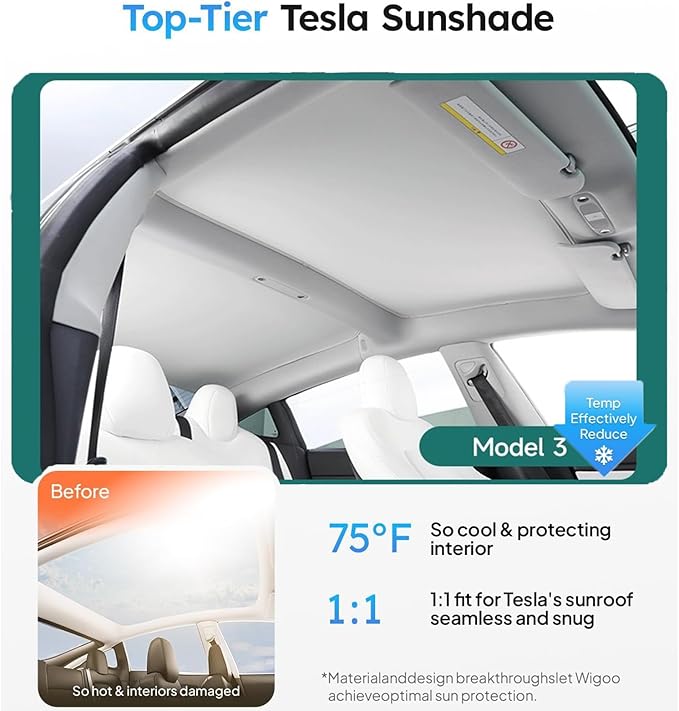 2025 2026 Upgrade Tesla Model 3 Sunshade Roof [No-Sagging, No Gaps] Tesla 3 Highland 2025 Accessories Heat Insulation Foldable Glass Sunroof Cover, Interior Grey(Model 3 Highland (2024-2026))