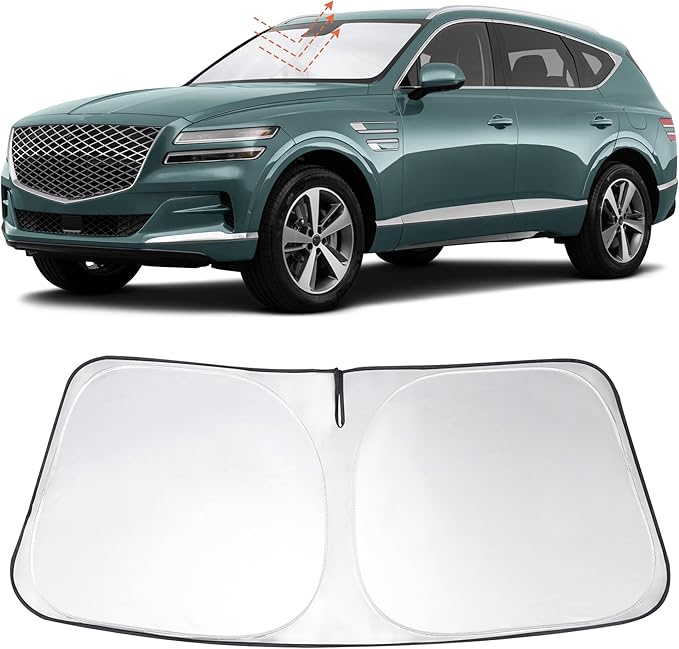 Windshield Sun Shade Custom Fit 2021 2022 2023 2024 2025 2026 Genesis GV80 Accessories Foldable Sunshade Sun Blocker Front Window Shades Covers Keep Car Cooler