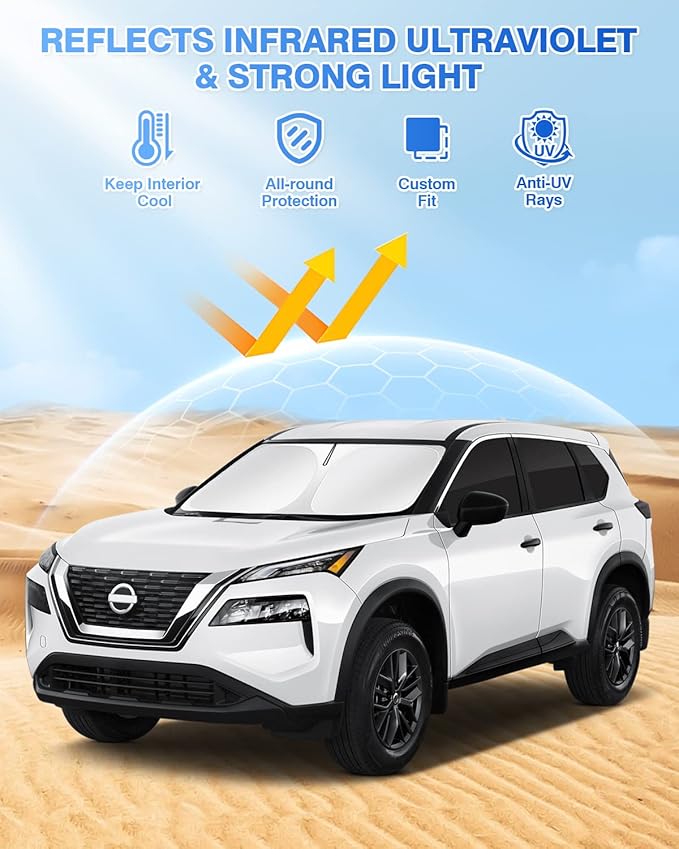 Sunshades for 2021-2025 2026 Nissan Rogue (NOT for Nissan Rogue Sport) Accessories Windshield Sunshade Side Rear Windows Sun Visor Privacy Protection Keep Vehicle Cool Black 8PCS