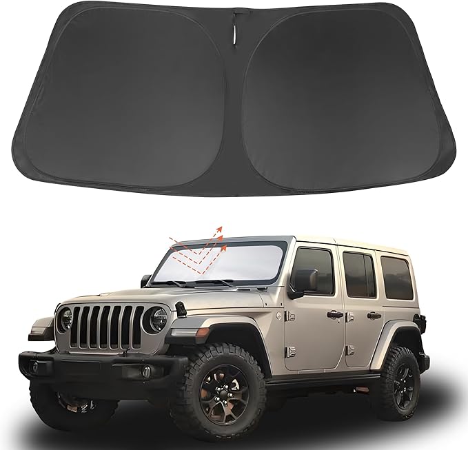 YYCKE Windshield Sun Shade Accessories Compatible with 2018-2024 2025 Wrangler JL & 2/4 Door 4XE & 2020-2024 Gladiator JT for Jeep Foldable Sunshade Sun Visor Blocks UV