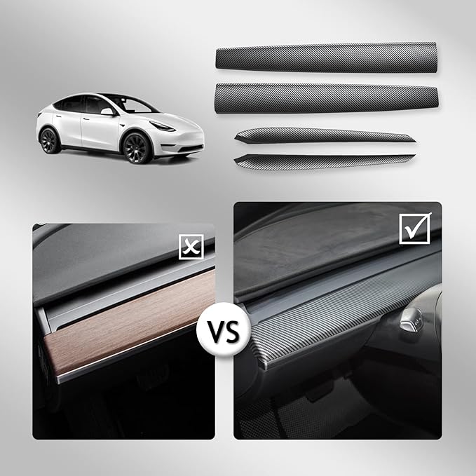 KKTR-CAR Dashboard Cover Wrap and Front Door Inner Armrest Panel Cover Trim Compatible with Tesla Model 3 2021-2023 Model y 2020-2025,NOT for Performance (Matte Carbon Fiber Pattern, 4pcs)