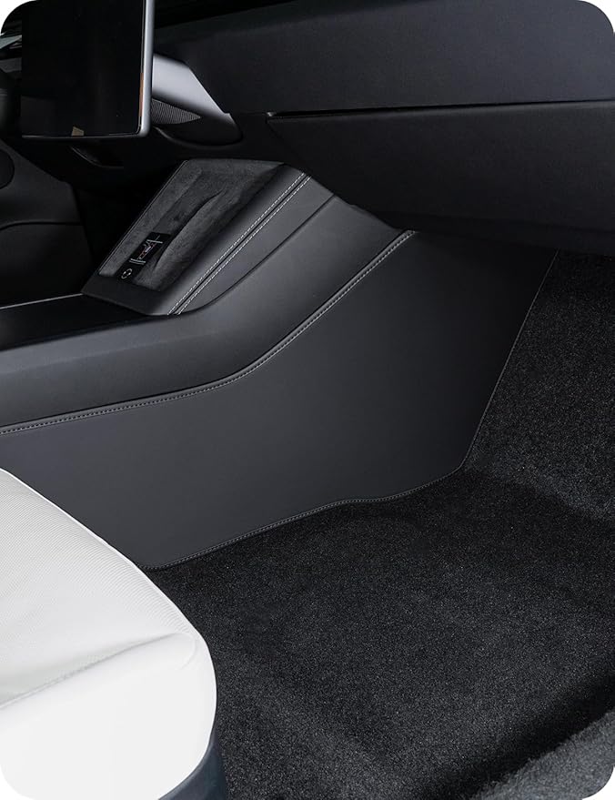 BASENOR 2026 2025 2024 Tesla Model 3 Highland Center Console Side Anti-Kick Mats, Waterproof & Dust Resistant Protector Cover Front Seat Side Leather Pad 2PCS (Standard/Premium/Performance)