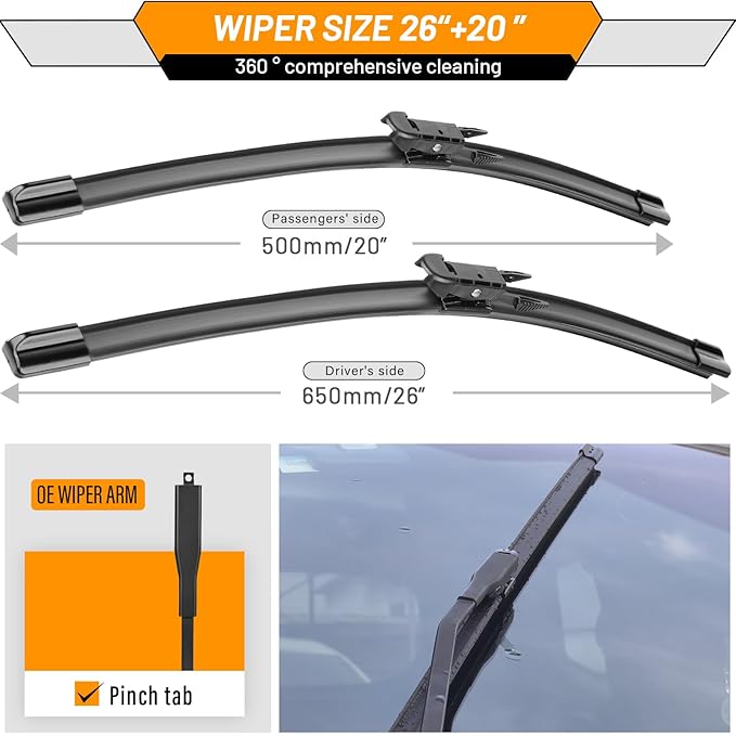AUTOBOO 26"+20" Windshield Wiper Blade Replacement for Toyota Avalon 2005-2012 Ford Taurus 2011-2018 -Original Factory Quality (Pack of 2)