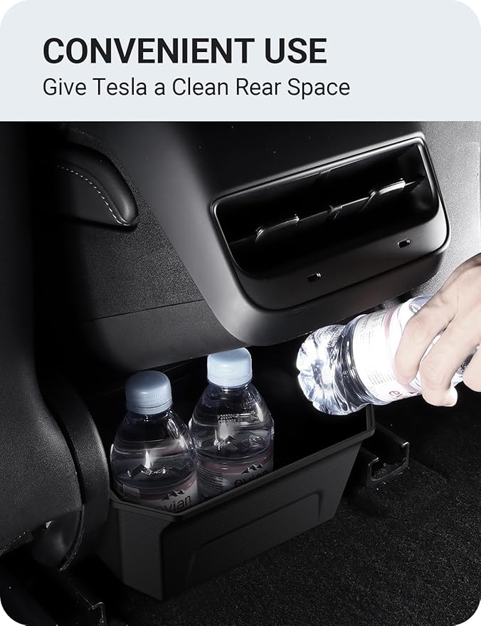 BASENOR 2017-2023 Tesla Model 3 Trash Can, Rear Center Console Organizer Tray, Backseat Storage Box with Lid Cover for Model 3 Interior Accessories(Not Fit 2024 2025 Model 3)
