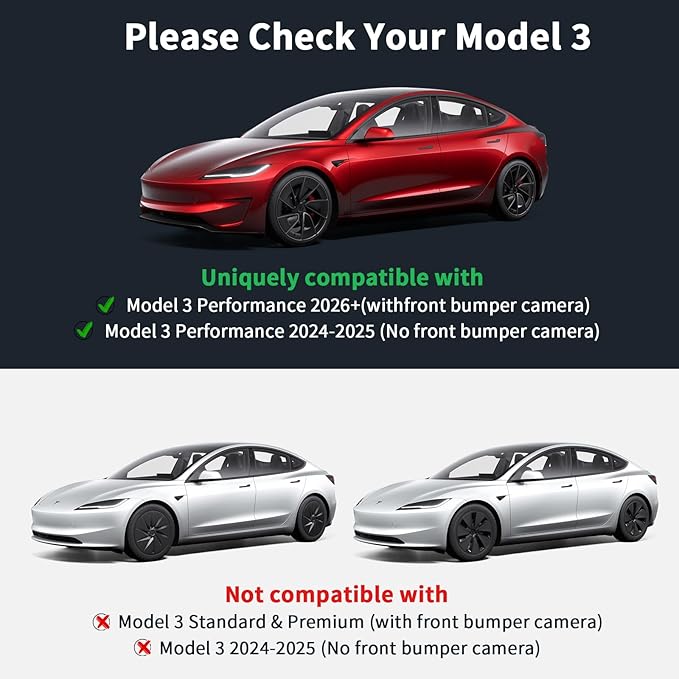 2026 Performance Model 3 Front License Plate Holder - No Block Camera Visibility, Bumper Paint-Safe, No Drill License Plate Mounting Kit with Anti-Theft Features