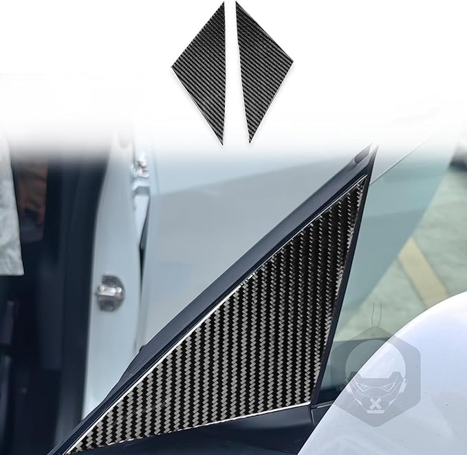 Carbon Fiber Sticker Front Door Triangle Window Pillar Cover Car Exterior Trim Compatible with Tesla Model 3 2024 Accessories Decorative Sticker Anti-Kick Film Overlay Decal Cover