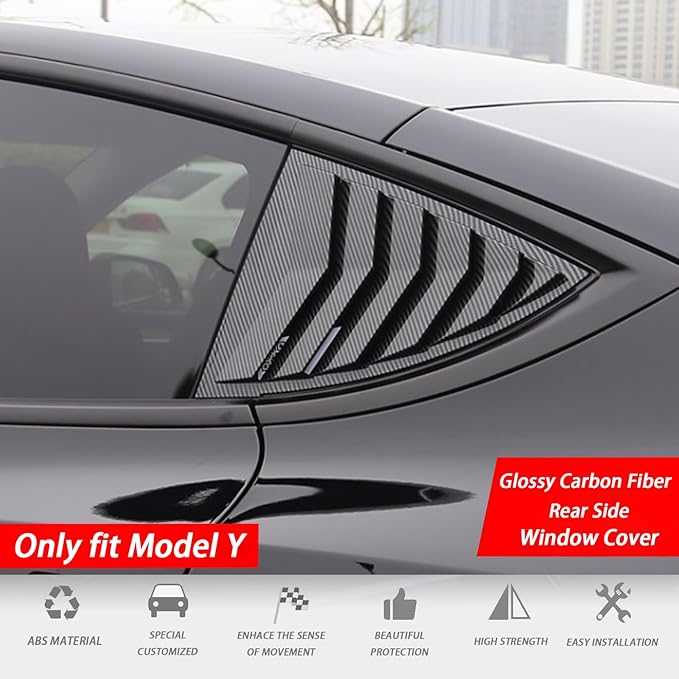 for Model Y Side Window Louver Cover Sport Style for Tesla Model Y 2021 2022 2023 2024 2025 Juniper Accessories(Glossy Carbon Fiber Pattern)