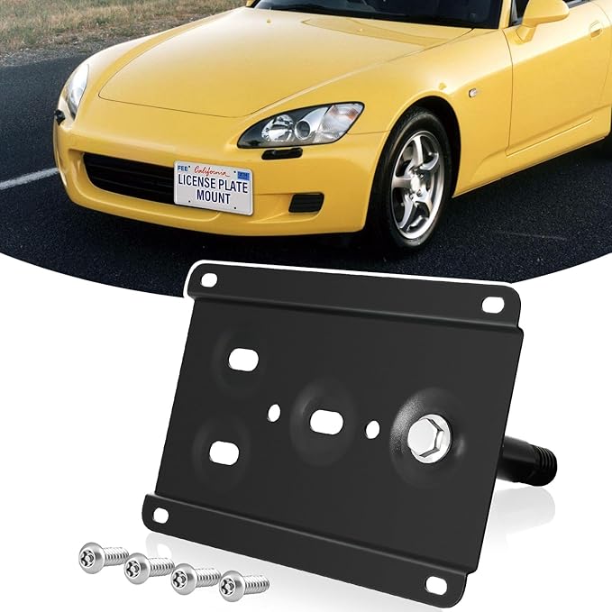 License Plate Holder Front Bracket No Drill Tow Hook Mount Anti-Theft License Plate Frame Compatible with Honda S2000 AP1 AP2, Honda FIT
