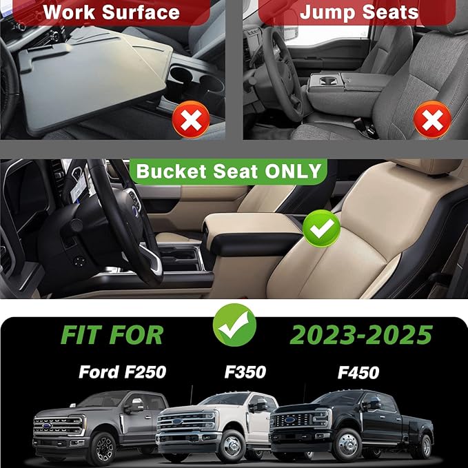 Muslogy Center Console Armrest Cover Fit for Ford F250 F350 F450 2023-2025 2026 Super Duty Accessories, Comfort Armrest Pad Console Lid Cushion Vegan Leather 1-Inch Extra Thick(BucketSeat ONLY)