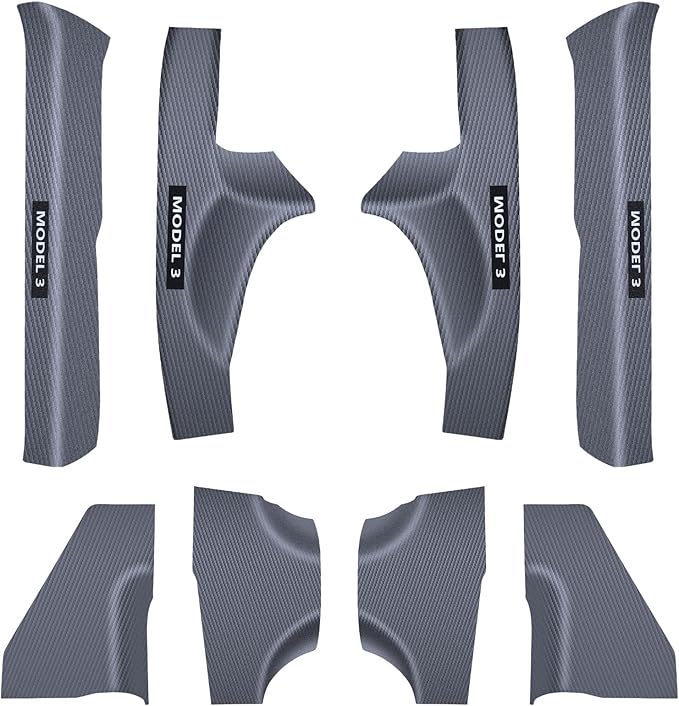 2025 8PCS Tesla Door Sill Protector for Model 3 2024 2025 Highland, Carbon Fiber Door Sill Scuff Plate Edge Guard, Front and Rear Door Entry Guard Scuff Plate Carpet Front Rear Sill