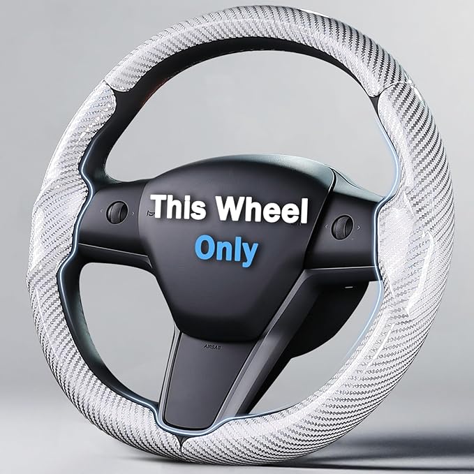 Steering Wheel Cover for 2017-2023 Tesla Model 3 2020-2024 Tesla Model Y, Carbon Fiber Steering Wheel Cover for Tesla Model 3/Y Accessories, Glossy White