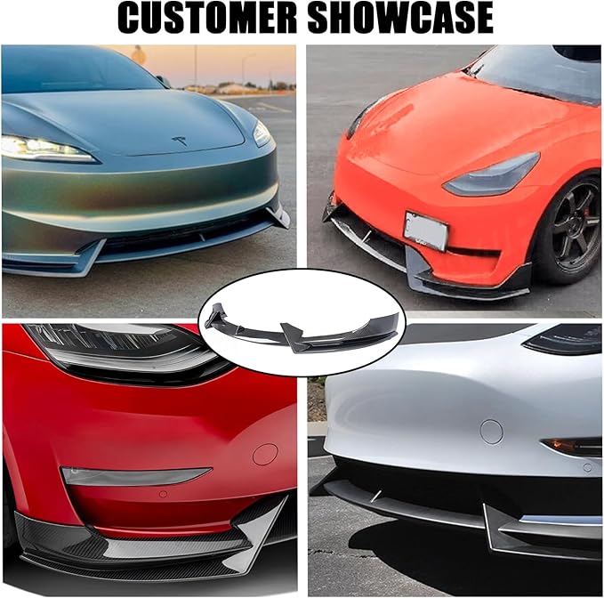 Front Bumper Lip Splitter Spoiler for 2017-2023 Tesla Model 3 Front Lip Air Dam Chin Spoiler Body Kit for Model 3 Accessories (Carbon Fiber Style)