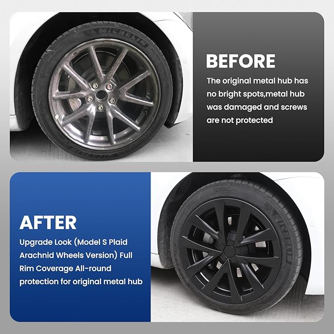 Model 3 Hubcaps - 18 Inch Aero Wheel Covers Replacement Wheel Caps 18'' Model S Plaid Arachnid Wheels Version Hub Caps Compatible with Model 3 Accessories 2017-2023