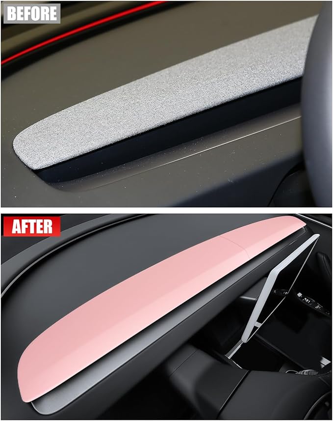 KKTR-CAR Dashbooard Cover 2pcs ABS Dashboard Panel Trim Cover Sticker Compatible with Tesla Model Y Juniper 2025 2026 Model 3 Highland 2024-2026 (Pink)