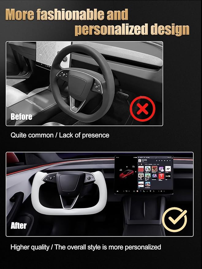 ZIMABLUE Yoke Steering Wheel For Tesla Model 3 Highland Accessories 2024 2025, White Nappa Leather Without Front Trim for Tesla Model 3 Highland 2024-2025 With Heating Function