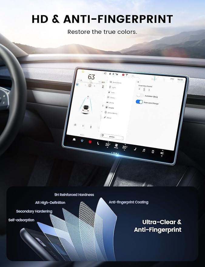 Lamicall 15.4'' Tesla Model Y Juniper 2025 & Model 3 (2024-2026) Screen Protector - [Anti Scratch & Fingerprint] 2 Pack Front & Backseat, Glossy Tempered Glass Screen Protector for Tesla Model Y Juniper / Model 3