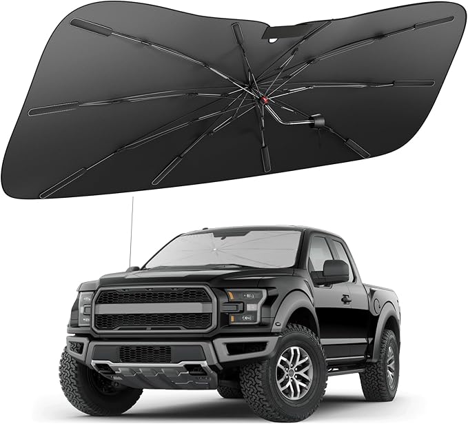Zanch 2026 Upgraded Windshield Sun Shade Umbrella: Custom Fit for Ford F150 F250 F350 2015-2025 Front Window Sunshade, Block UV Rays & Keep Car Cool, 1:1 Scan for F150/250/350, No Gaps & No Scratches.