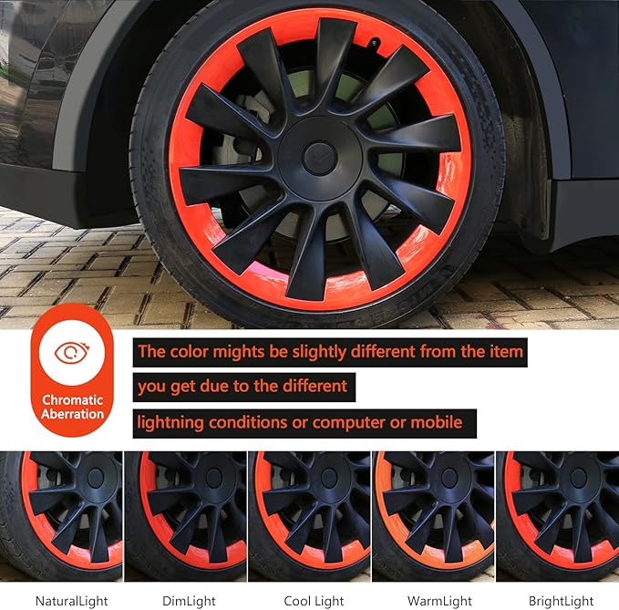 Wheel Rim Protect for Tesla Model Y 20" (2020-2024), Easy-Install Hubcaps Wheel Cover, Scratch-Resistant Car Tire Trim Rings, Stylish Design for Induction Wheels, Tangerine 4Pcs Model Y Accessories