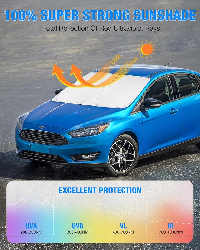 NEVERLAND Universal Car Windshield Sun Shade | 210D Oxford Fabric Sunshade Cover | Heat & UV Blocker (63.78" x 31.89")