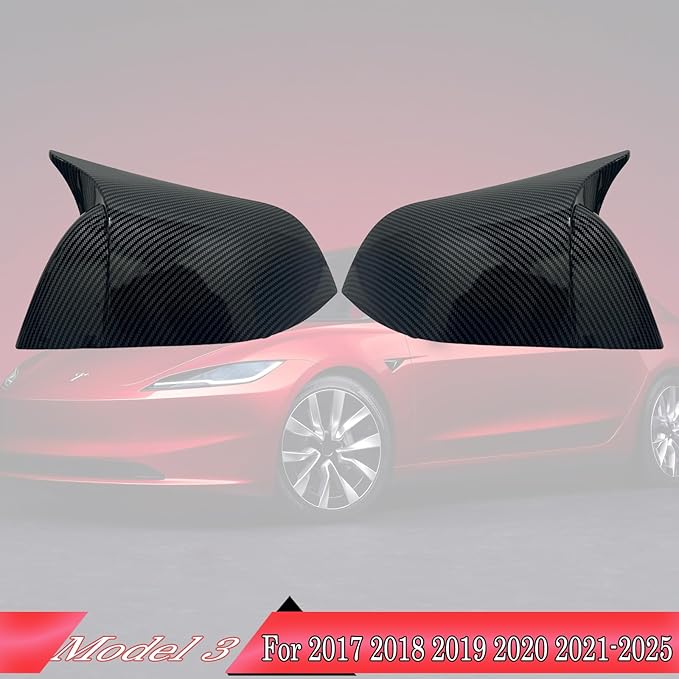Side Mirror Cover,for Tesla Model 3 2017-2025，2PCS Horned Turn Signal housing Cover Sets car Accessories -Carbon Fiber