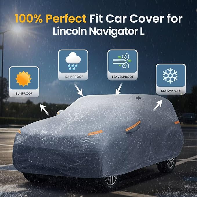 Large SUV Car Cover for Lincoln Navigator (1997-2025) Long, 100% Waterproof All Weather, Heavy Duty Outdoor Full Exterior Covers Rain Sun Wind UV Protection.