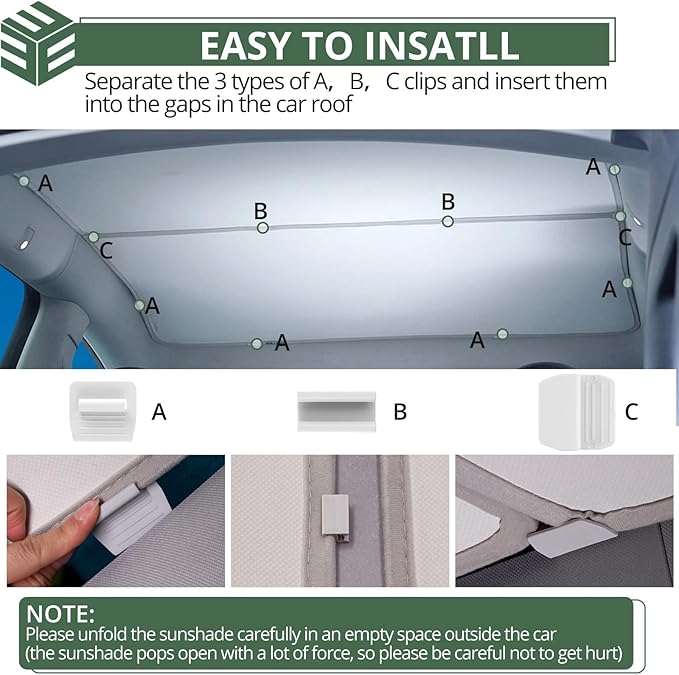 EYPINS Model Y Sunshade Roof Cover for Tesla 2020-2025, Heat & UV Protection Sun Shade for Tesla Model Y Accessories (Silver)