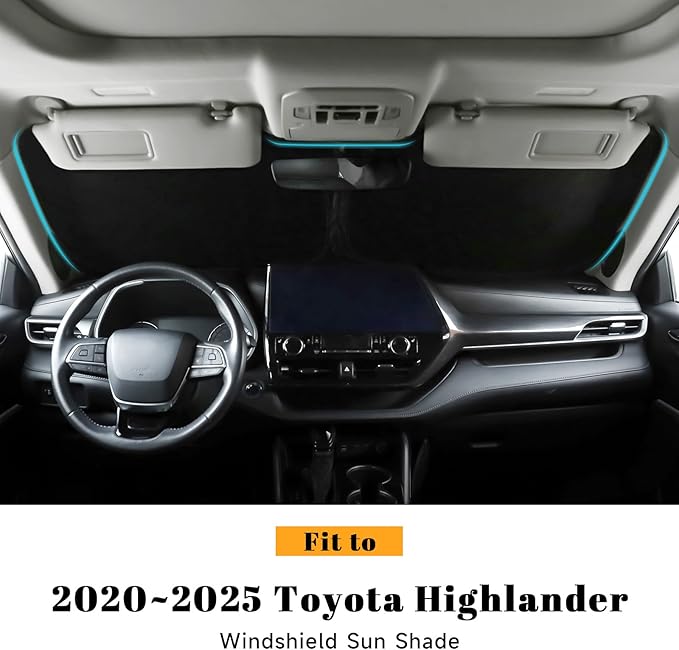Car Windshield Sun Shade for Toyota 2020-2025 2026 Highlander Accessories (OEM Design) Reflective Foldable Heat Insulation Sunshade for Ultimate Protection