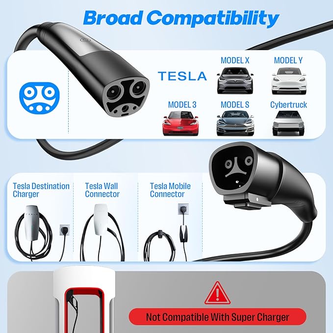 21ft 48A for Tesla Charger Extension Cable - UL Certified Heavy-Duty Silver-Plated NACS EV Extension Cord Compatible with Tesla Mobile Connector & Wall Charger, Model 3/Y/S/X/Cybertruck