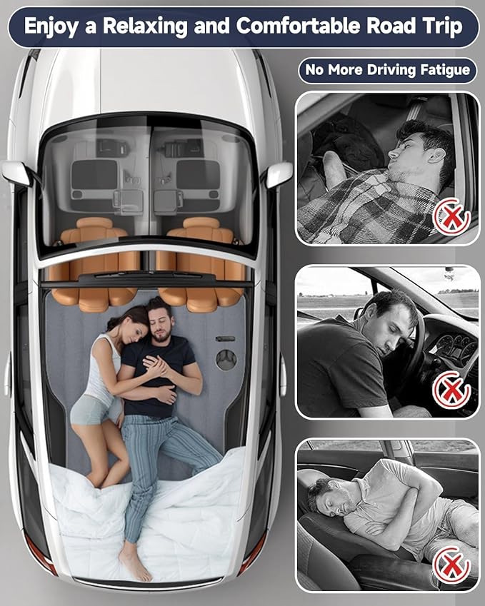 Umbrauto Custom Fit Air Mattress for Tesla Model Y/Juniper, 2026 Upgraded Inflatable Camping Bed for Back Trunk, Soft Flocking Surface+Reinforced Bottom Sleeping Pad w/Pump for Outdoor Travel