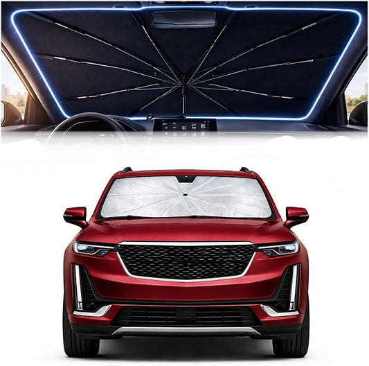 2026 Upgraded Car Windshield Sun Shade Umbrella - Custom-Fit for Cadillac XT6 2020-2025 Umbrella Sunshade,Easy Install,UV Protection & Heat Reflective,Keep Interior Cooler with Storage Bag