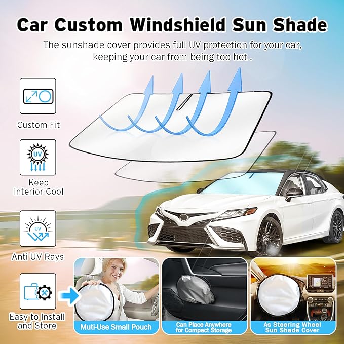 Windshield Sun Shade for Toyota Camry 2018-2024, Upgraded Heat Insulation Front Window Shade Cover for Camry Accessories, Foldable Windshield Shade Sun Visor Protector Block UV Rays