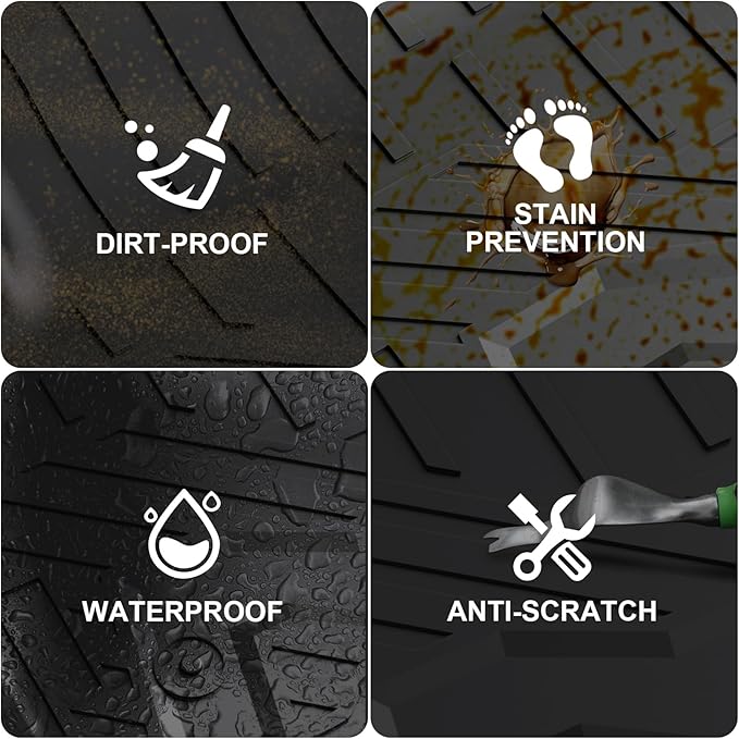 Floor Mats for Chevy Silverado/GMC Sierra 1500 2019-2024 2025 Crew Cab, 2019-2025 GMC Sierra 2500/3500 HD Crew Cab TPE All Weather Floor Liner (Rear Row with Factory Storage)—1st & 2nd Row