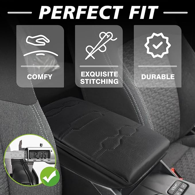 Muslogy Center Console Armrest Cover Fit for Ford Ranger 2024 2025 2026 Accessories, Comfort Armrest Pad Console Lid Cushion Vegan Leather 1-Inch Extra Thick(Black/Black Trim)