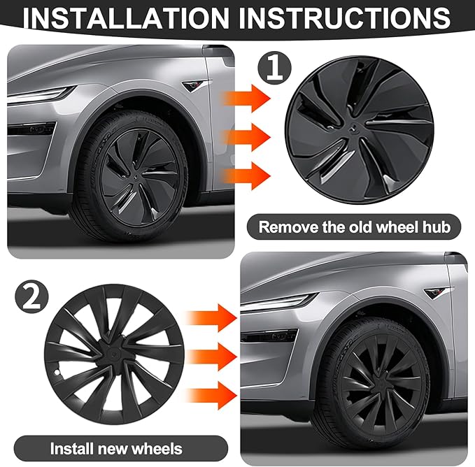 PakaLife Hubcaps for Tesla Model y Juniper Accessories 2026,Black Wheel Covers 19 Inch,Easy Clip-On Installation, (20inch)